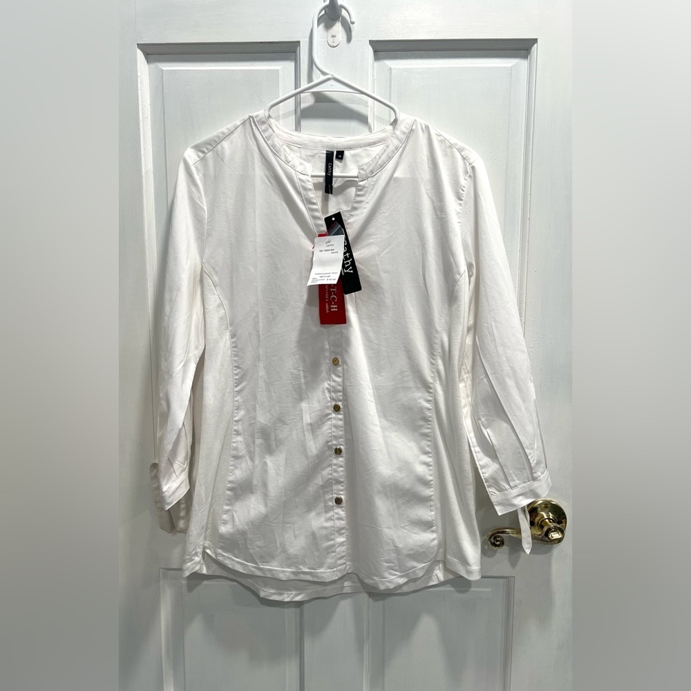 CATHY DANIELS NWT White Button Down Stretchy Sides For Comfort SIZE MEDIUM Women